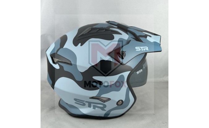 Ανοιχτό Κράνος JET STR S1-BLOX CAMOUFLAGE CAMO MAT ΜΑΥΡΟ ΜΠΛΕ ΜΕ ΓΕΙΣΟ και ΕΣΩΤΕΡΙΚΗ ΦΙΜΕ ΖΕΛΑΤΙΝΑ ΗΛΙΟΥ